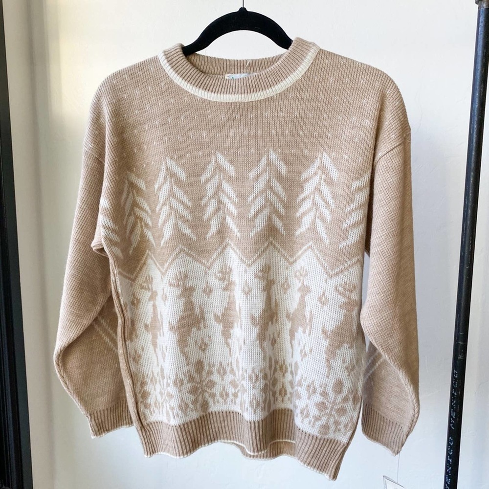 A SWEETREE ORIGINAL Women's Vintage Tan/White Winter Fair Isle Sweater sz M